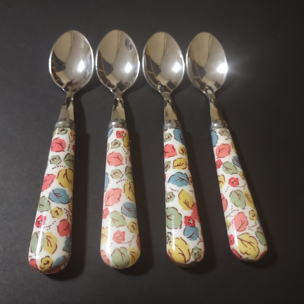 Cath Kidston Set of 4 Teaspoons Multicolor Leaves Country-Style Warm Colors